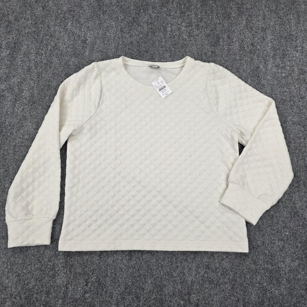 J Crew Sweater Womens Medium Ivory Quilted Pullover Long Sleeve Textured Casual